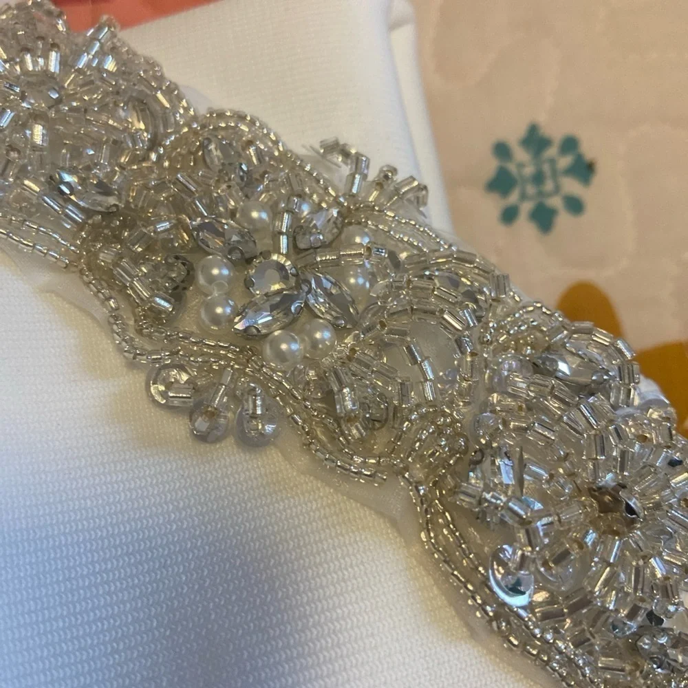 NovaLuxe  Mira Embellished Maxi Gown White Front Slit Strapless Size Large - Picture 6 of 16